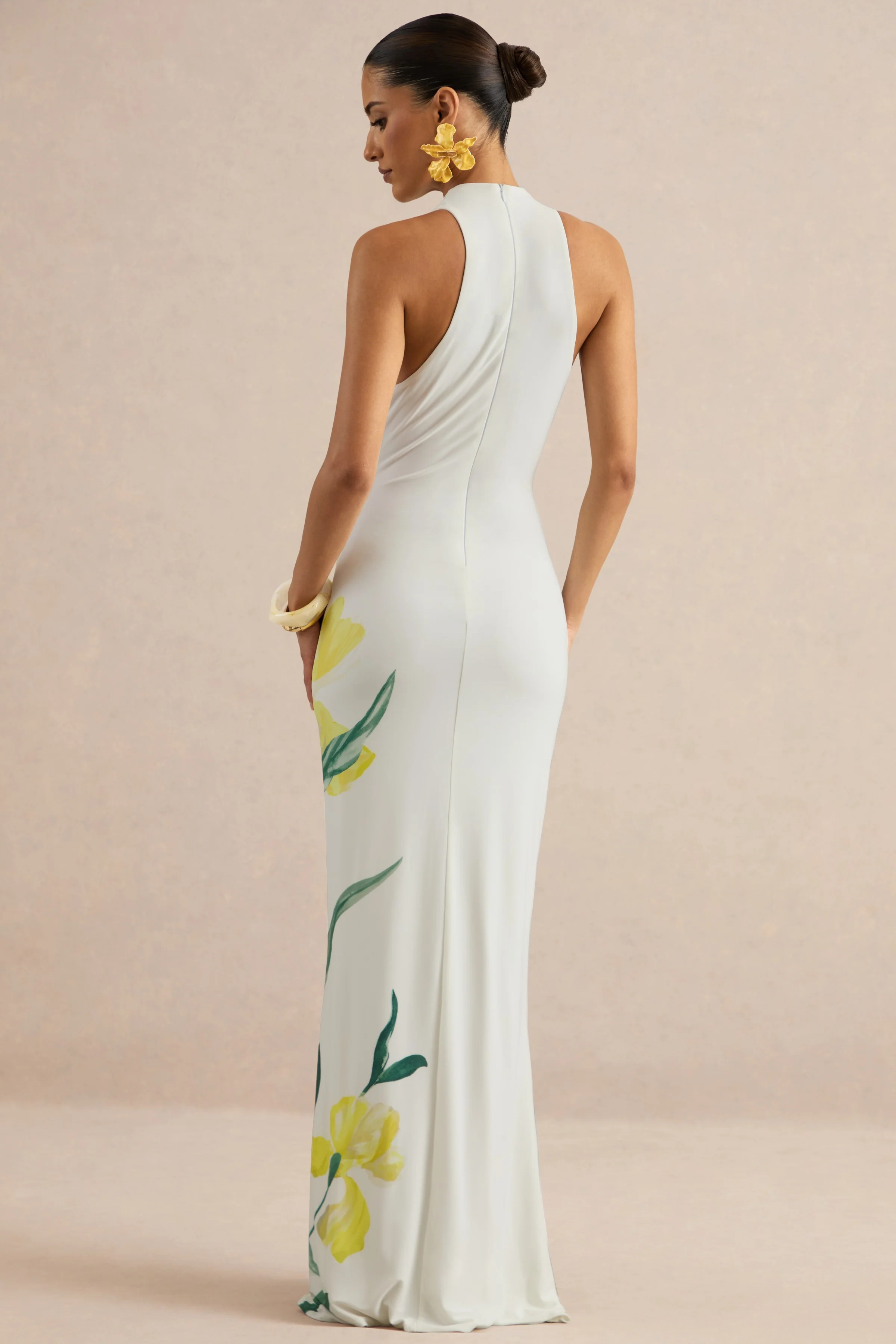 Wilber | Lemon Floral Print High-Neck Maxi Dress