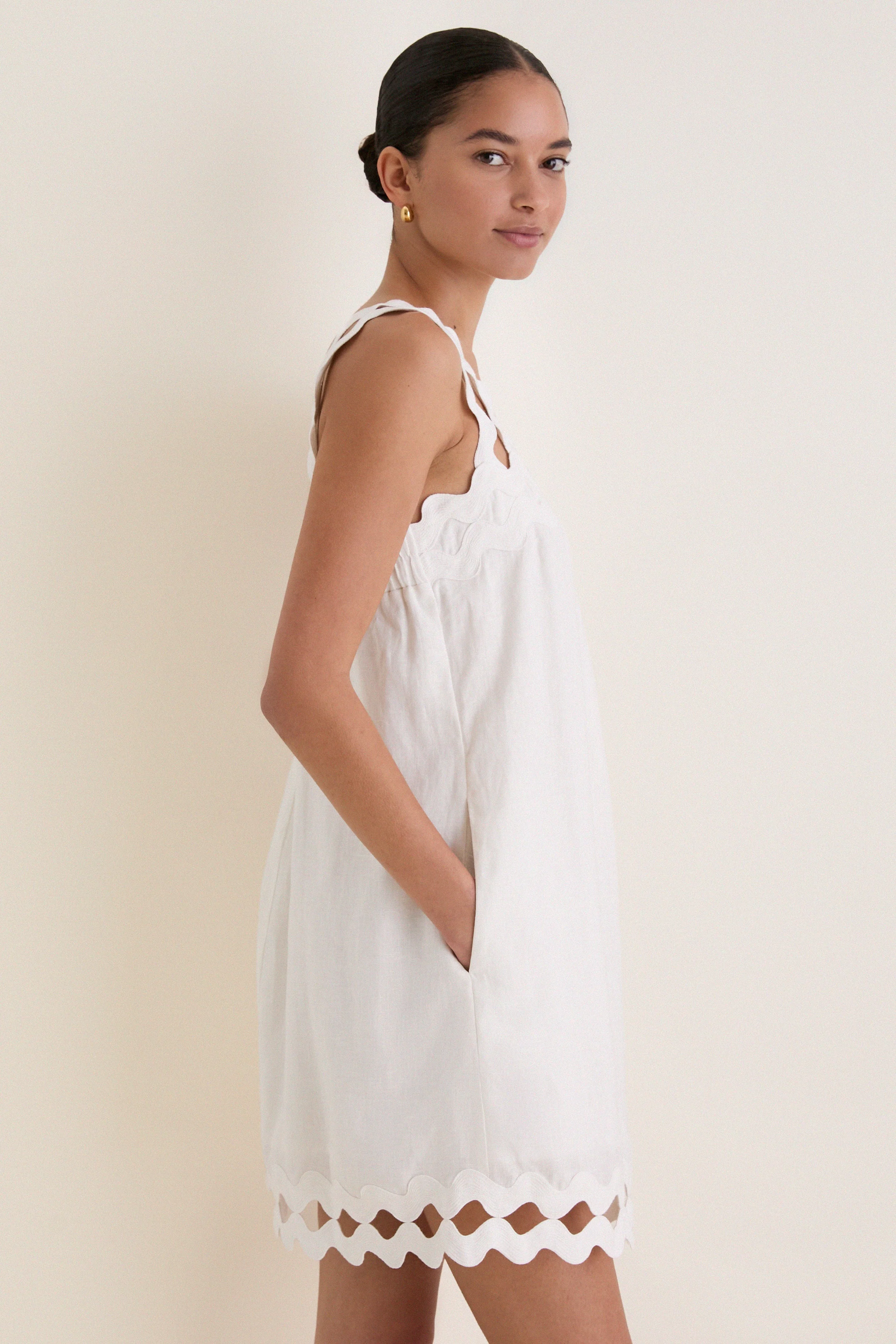 White Ric Rac Linen Ellis Mini Dress