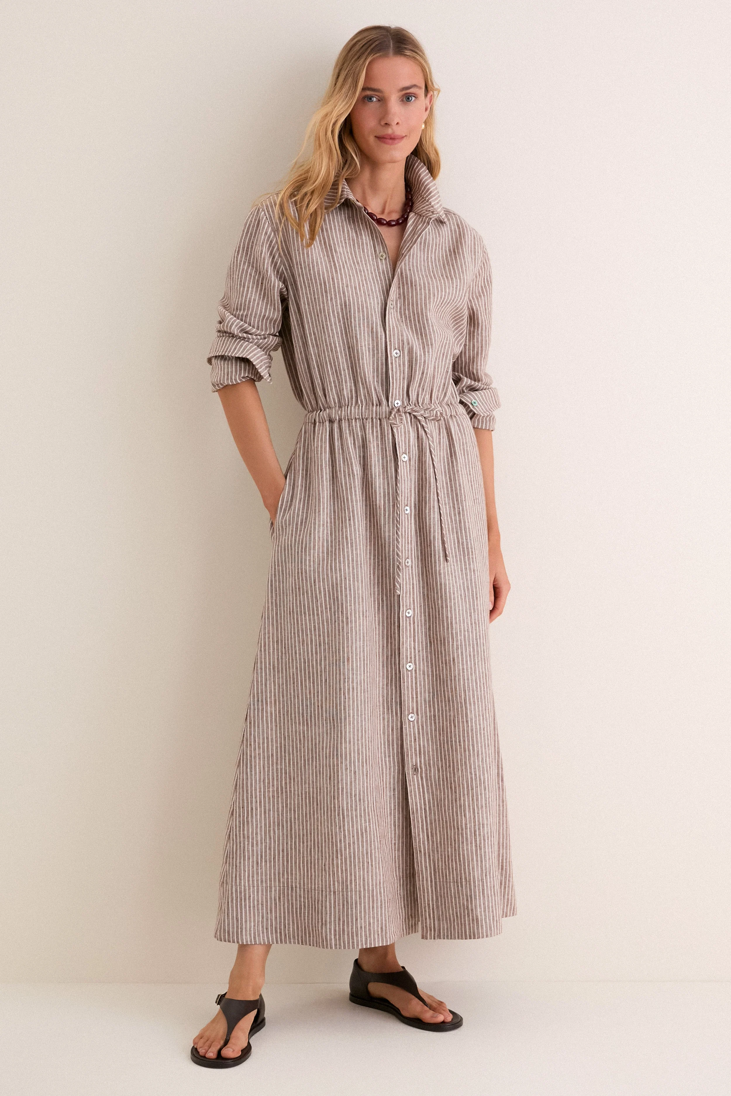 Cafe Stripe Linen Julien Shirt Dress