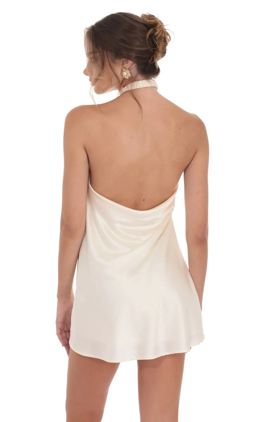 Satin Cross Halter Dress in Cream