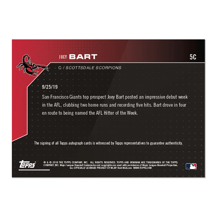 On-Card Auto # to 10 - Joey Bart - MLB TOPPS NOW® Card 5C