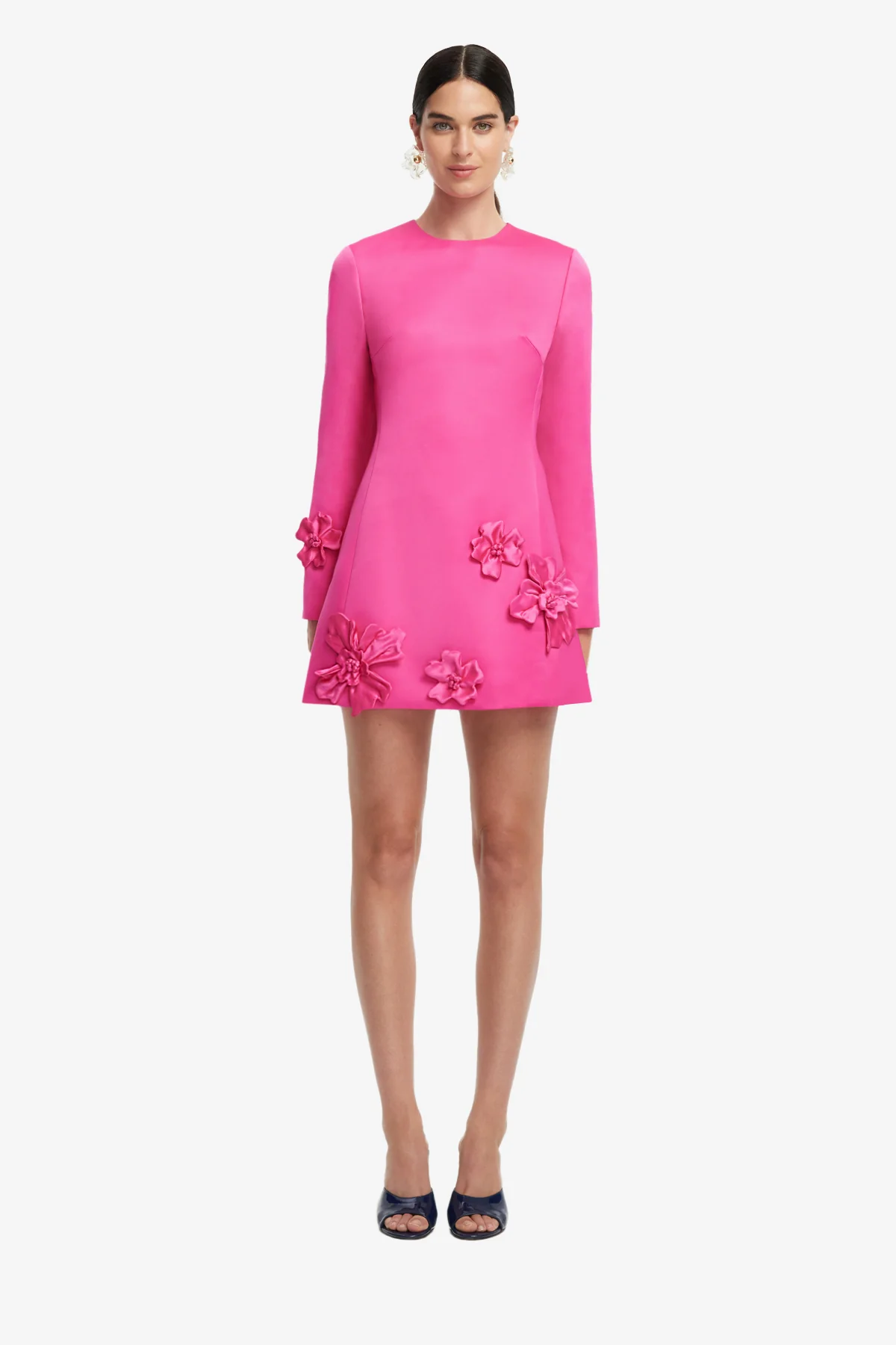 Aliza Long Sleeve Petal Mini Dress - Hot Pink