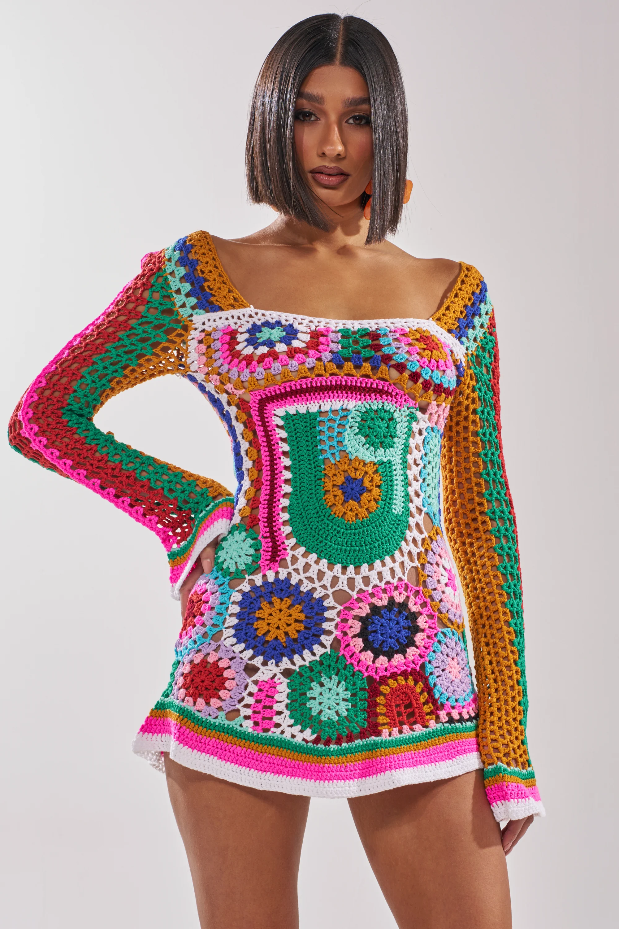Crochet All Day Colorblock Mini Dress
