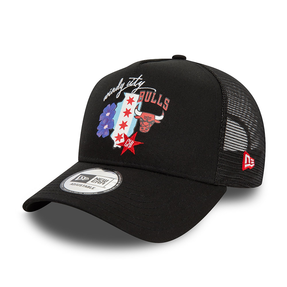 Chicago Bulls State New Era A-Frame Trucker NBA Cap Black