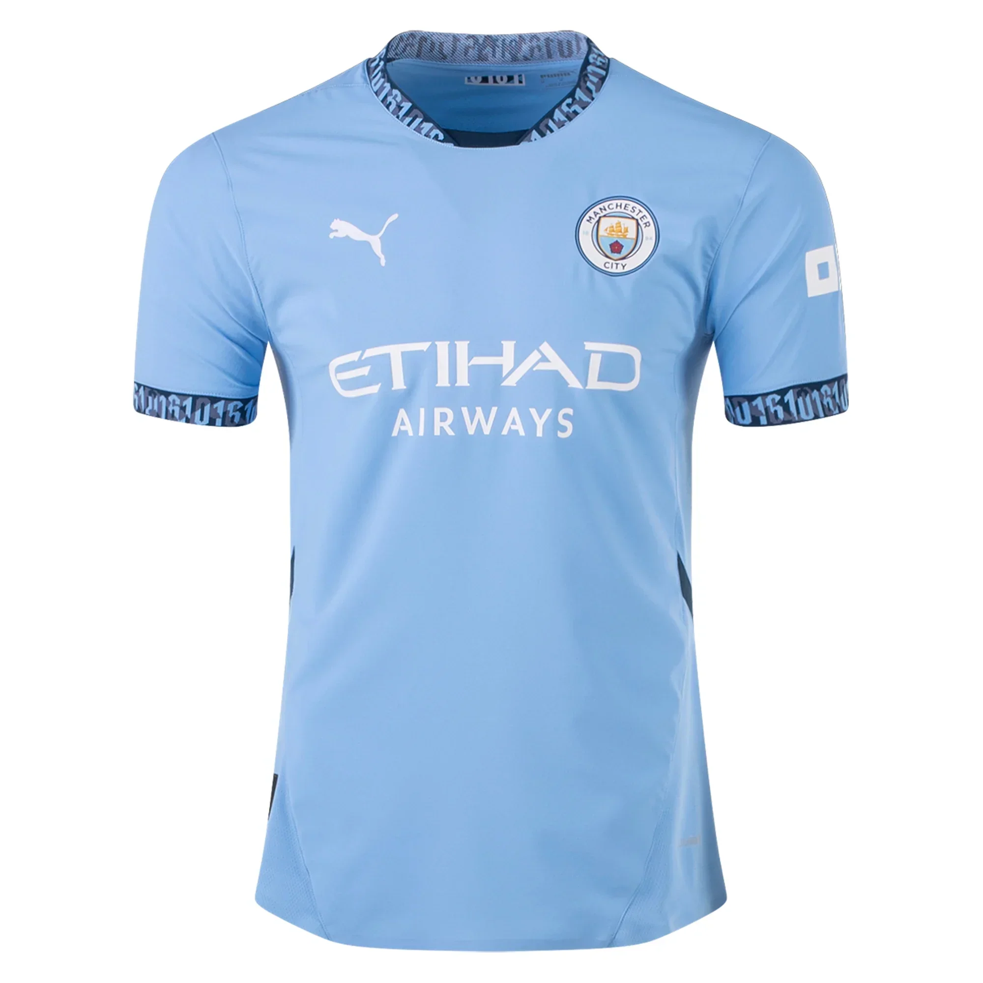 Manchester City Erling Haaland Authentic Home Jersey w/ EPL + No Room For Racism Patch 24/25 (Team Light Blue/Marine Blue)