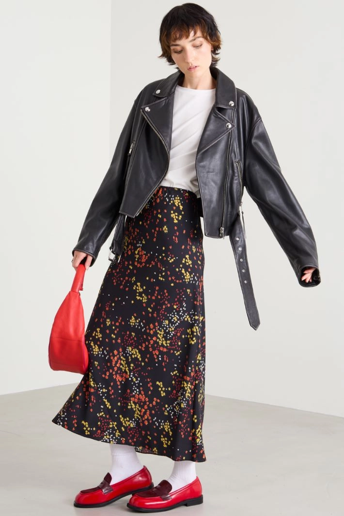 Crepe de chine midi skirt - BLACK