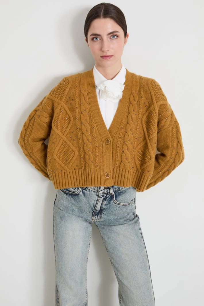 Boxy-fit rhinestone cardigan - OCHRE