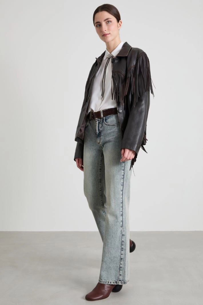 Fringed Nappa leather jacket - BROWN
