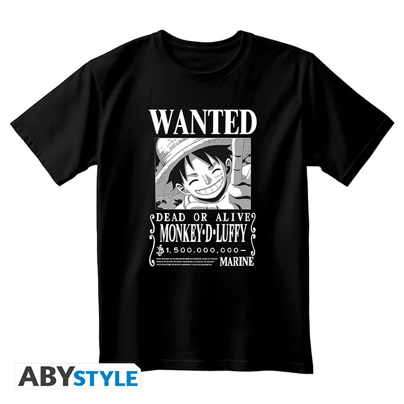 ONE PIECE Unisex black Tshirt Wanted Luffy