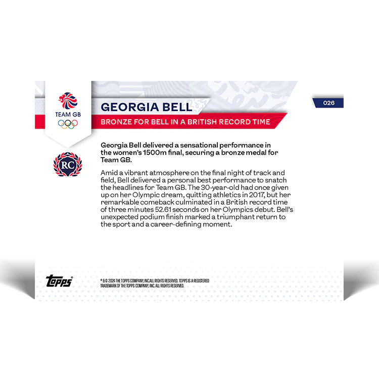 Georgia Bell - Bronze for Bell in a British record time - 2024 Team GB TOPPS NOW® Card 26