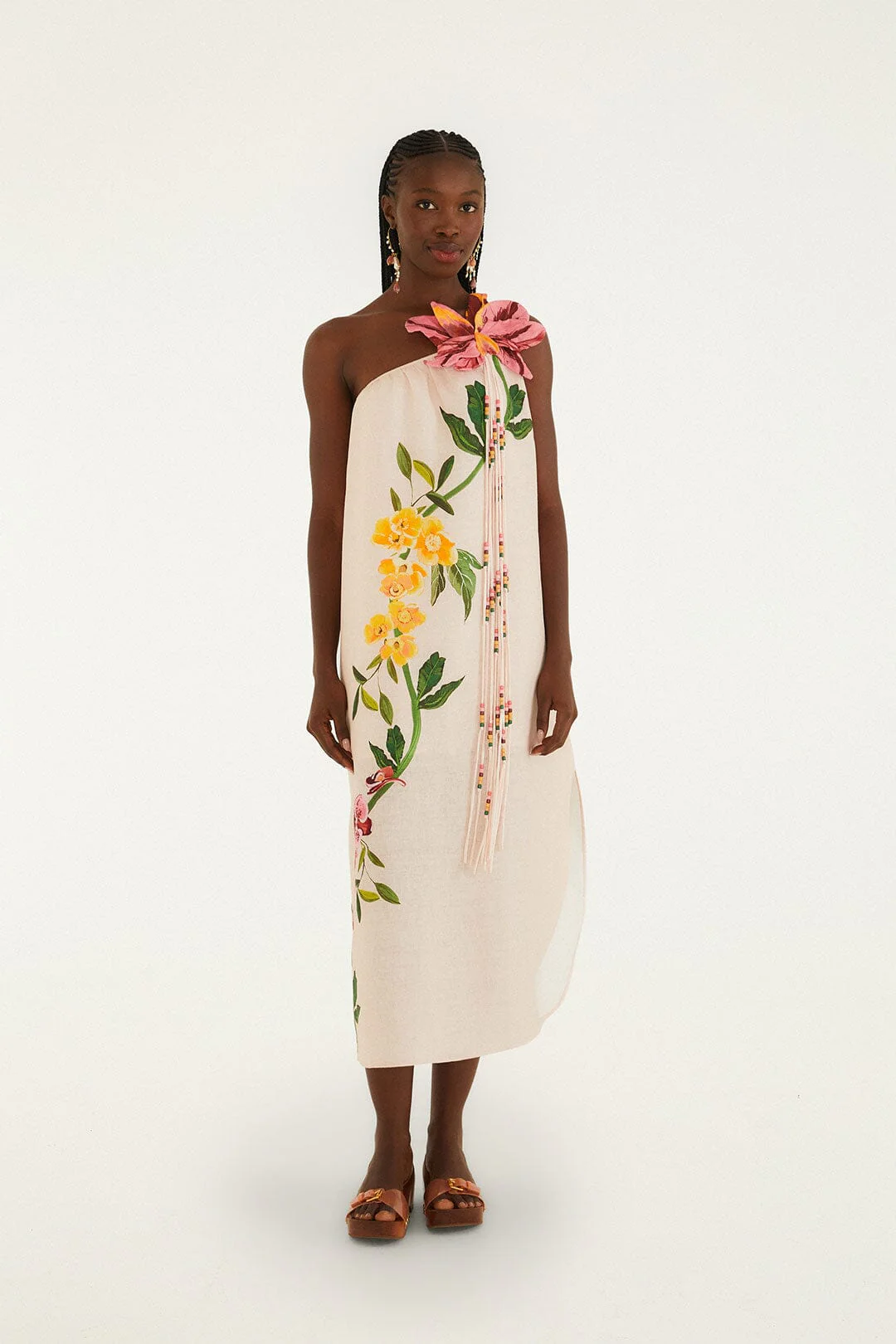 Pink Garden Terrace 3d One-Shoulder Maxi Dress