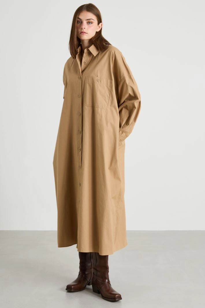 Cotton canvas shirt dress - BEIGE