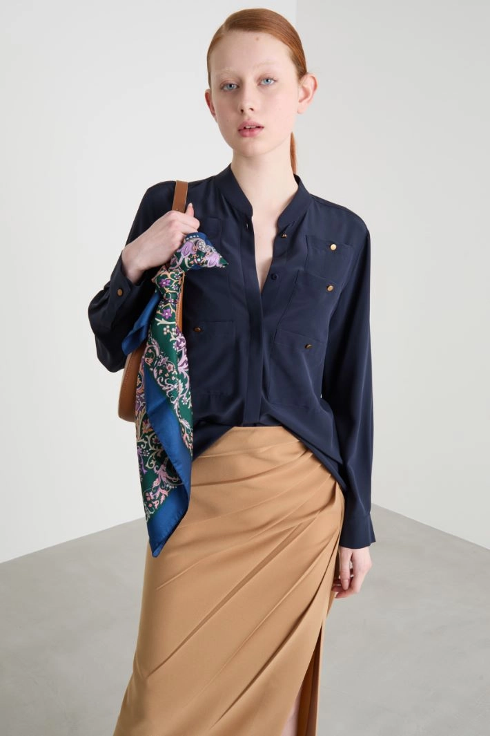 Printed silk scarf - BLUE