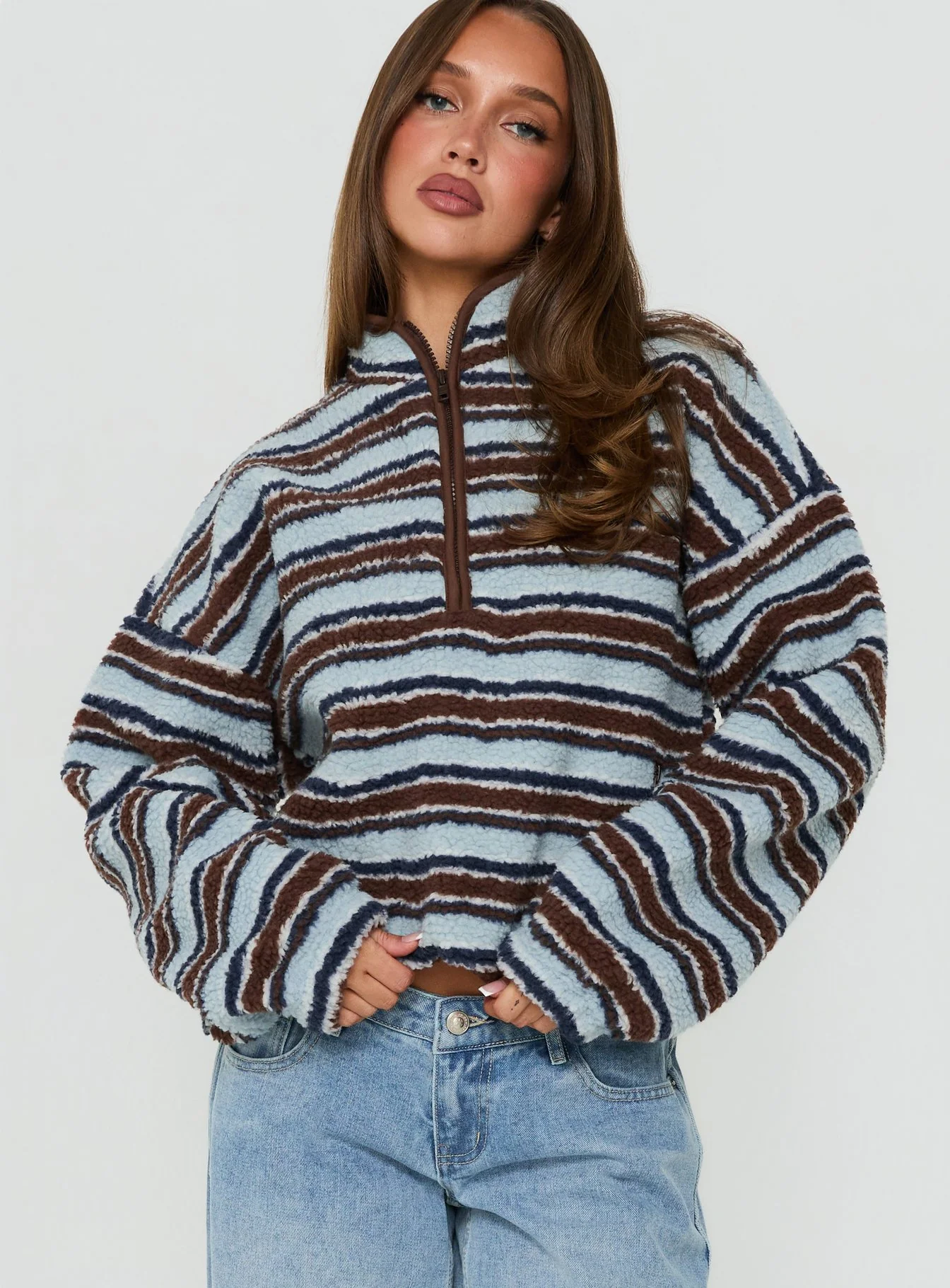 Quinee Polar Fleece Jumper Brown / Blue Multi