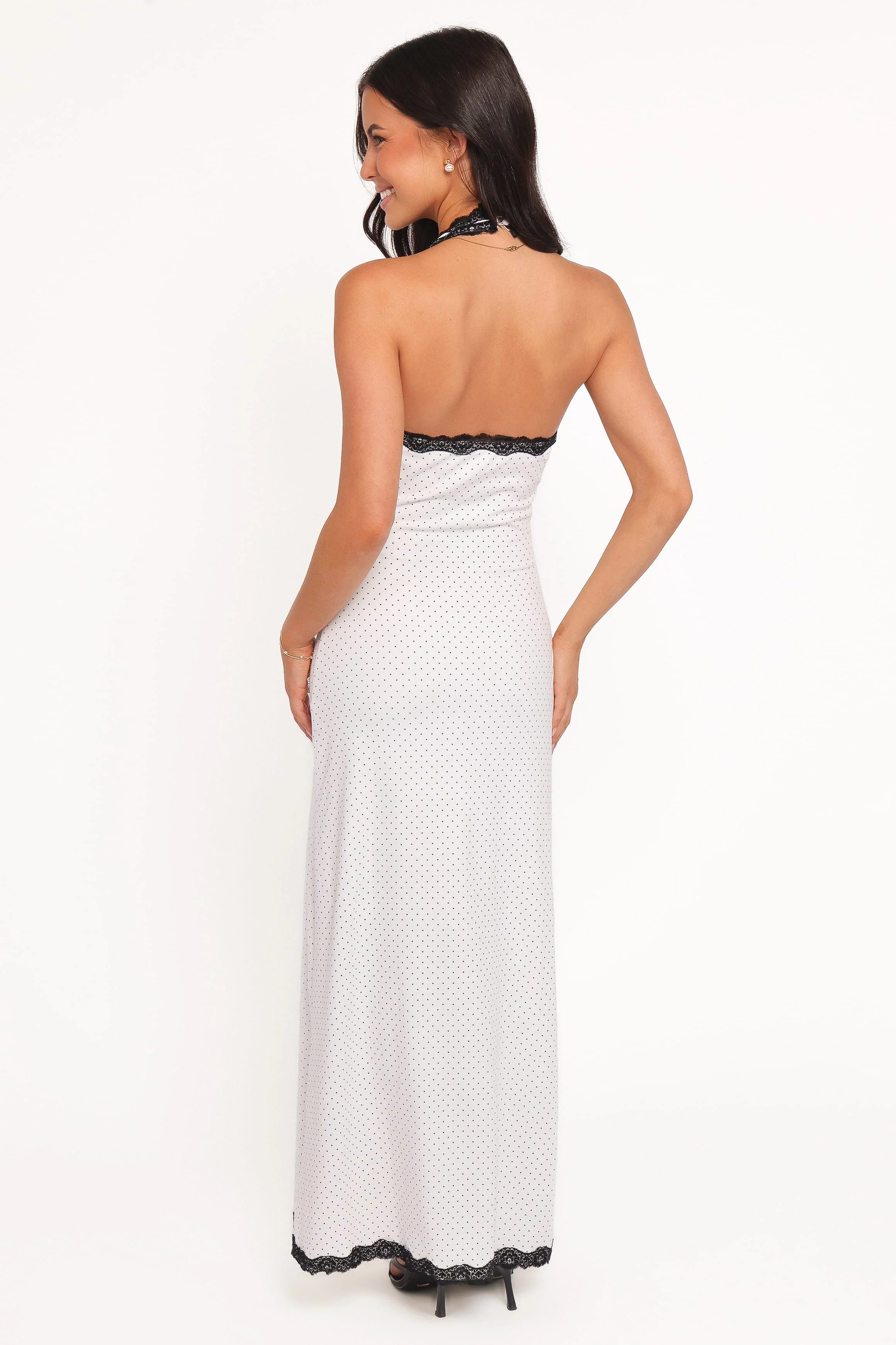 Conrad Halter Maxi Dress - White Polka Dot