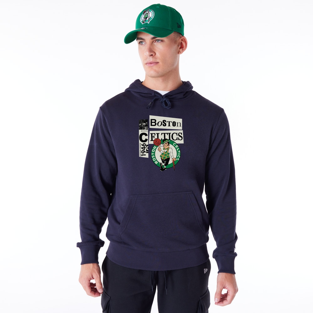 Boston Celtics Newspaper Script New Era NBA Hoodie Navy