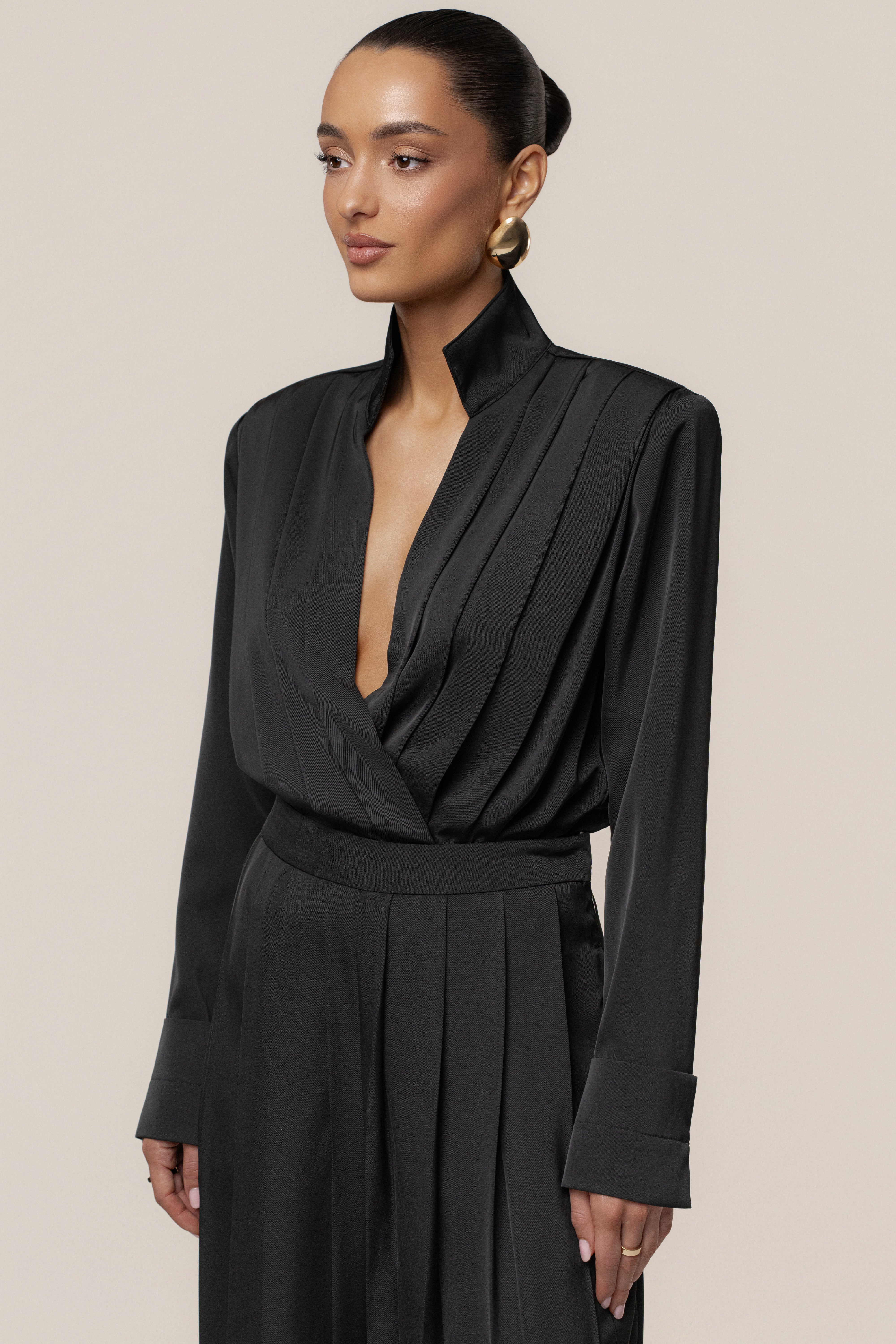 Black Visionary Pleated Bodysuit