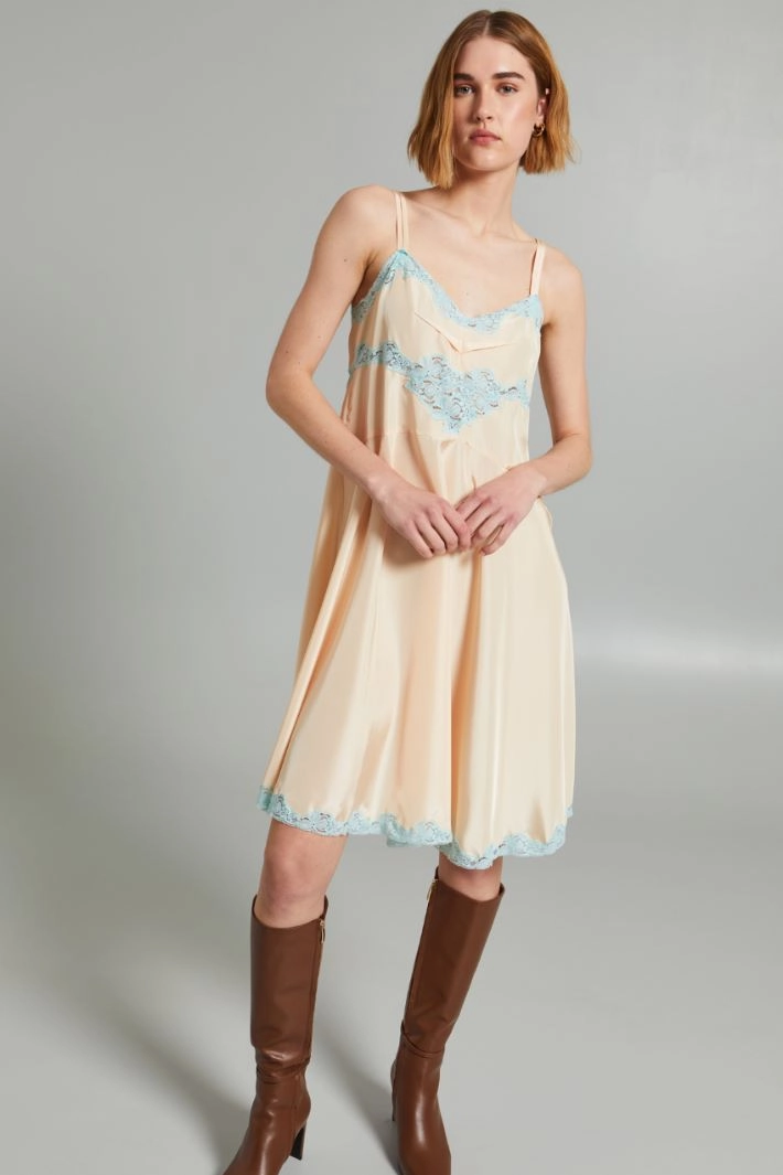 Slip dress with lace - POWDER PINK LIGHT BLUE
