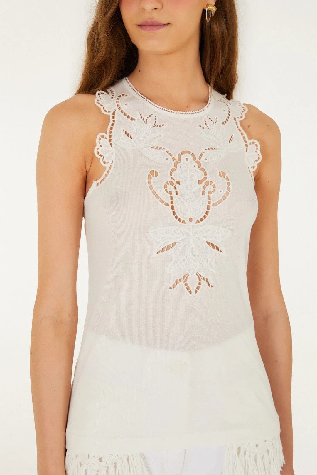 Off-White Lace Sleeveless  Blouse