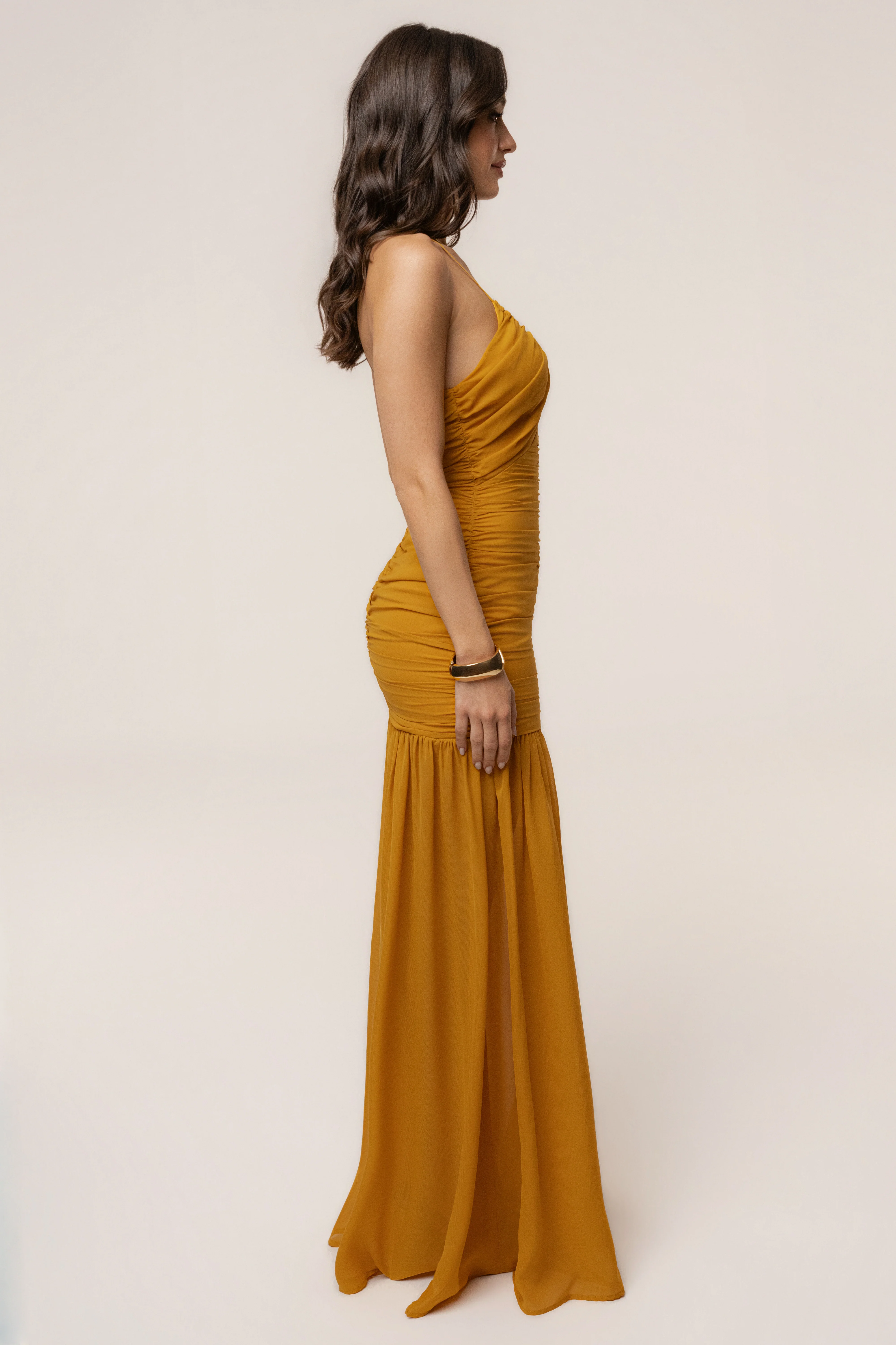 Mustard Vienna Chiffon Maxi Dress
