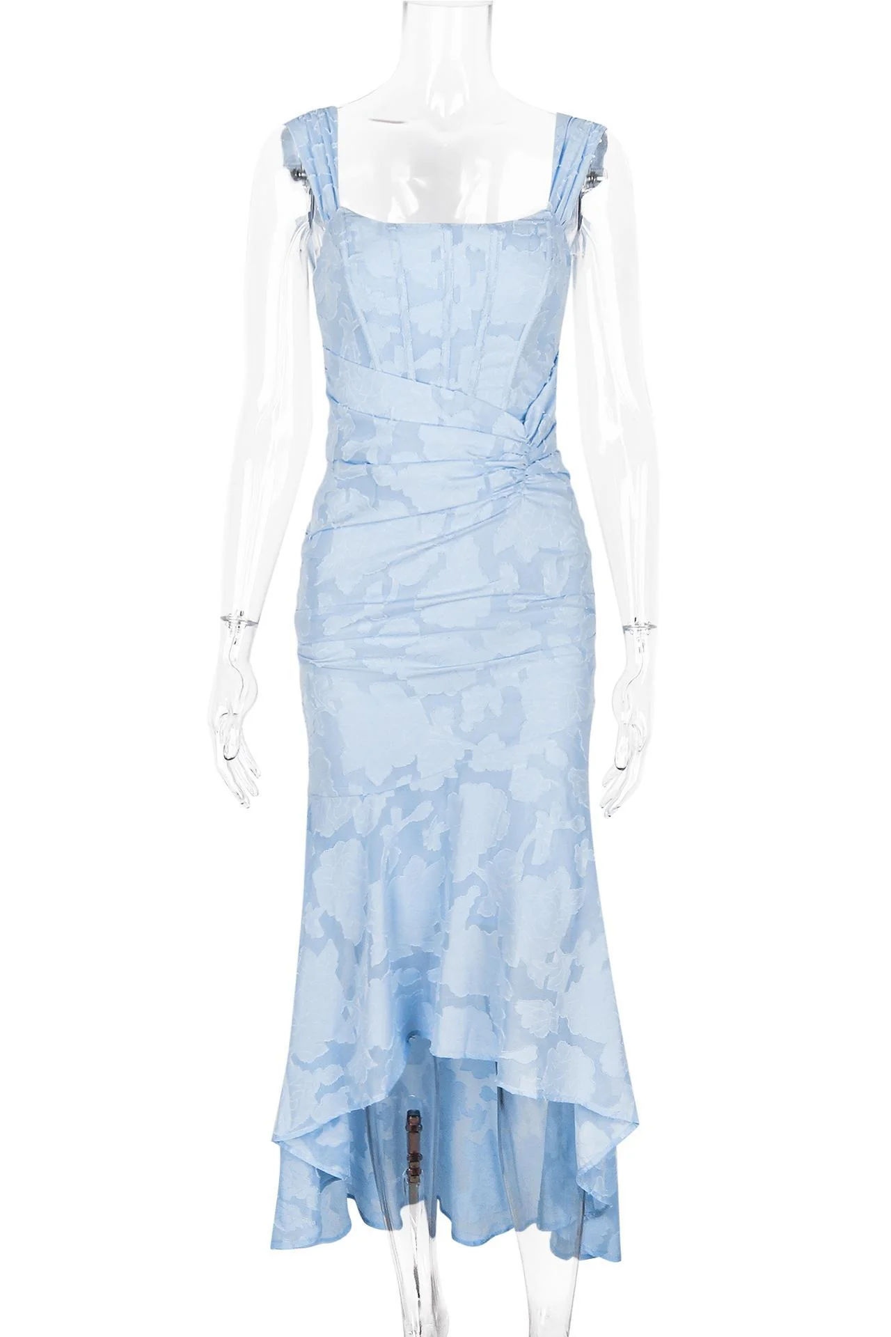 Straps Lilac Lace Ruched Mermaid Long Dress