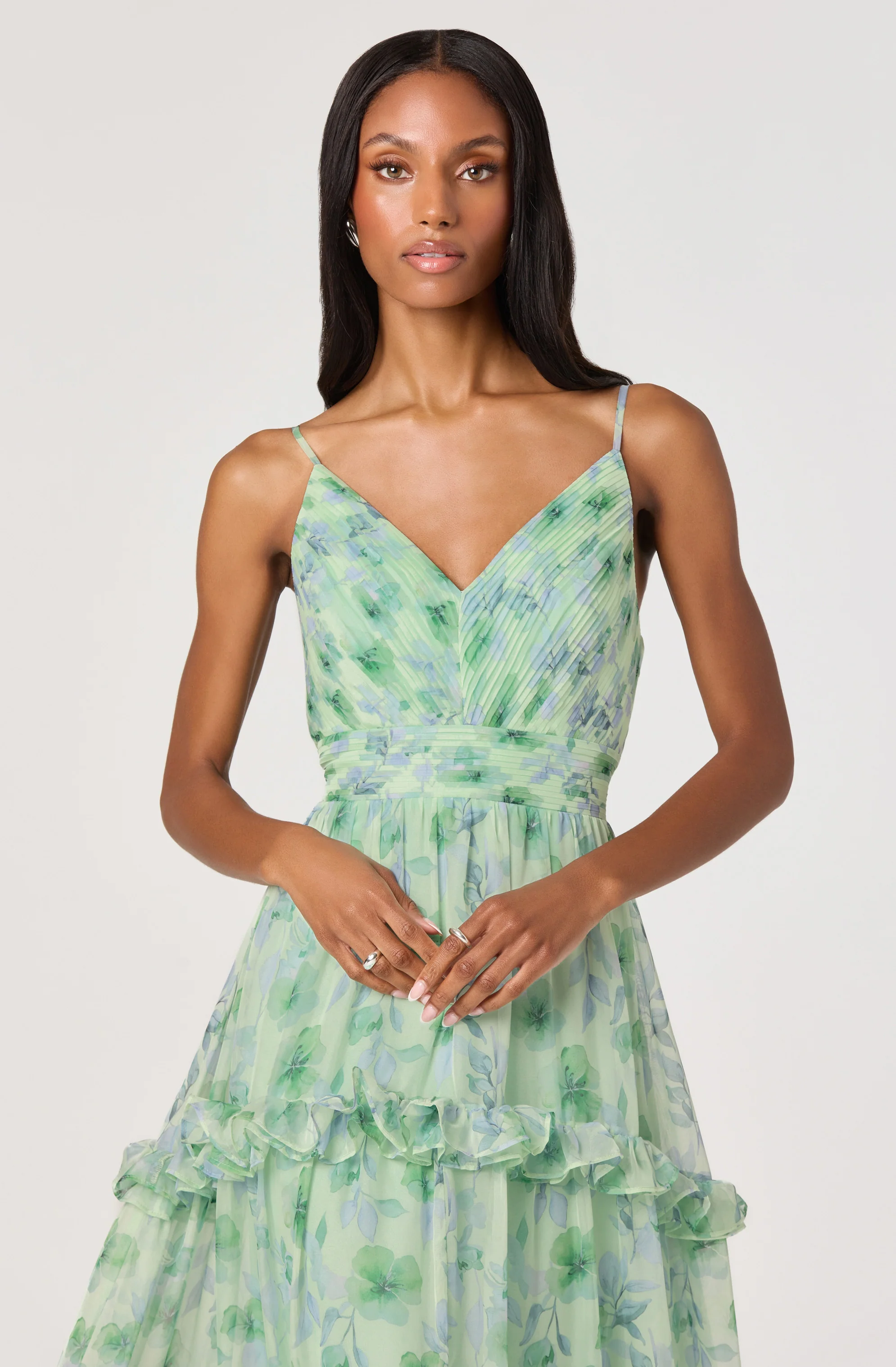 Ayanna Floral Pleated Tiered Maxi Dress