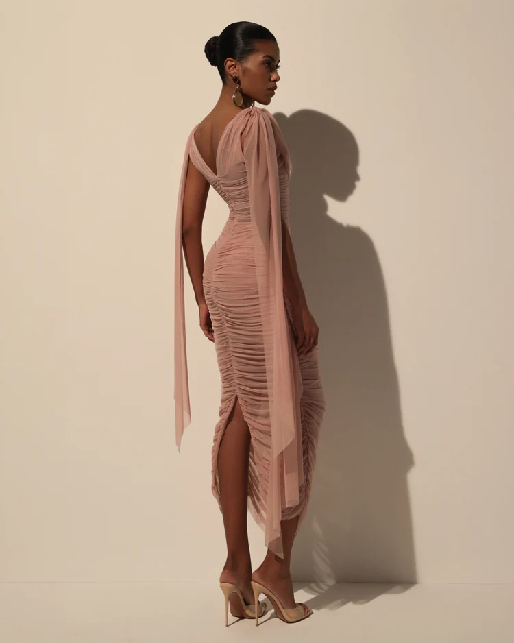 Midi Dress in Italian Mesh with Draping