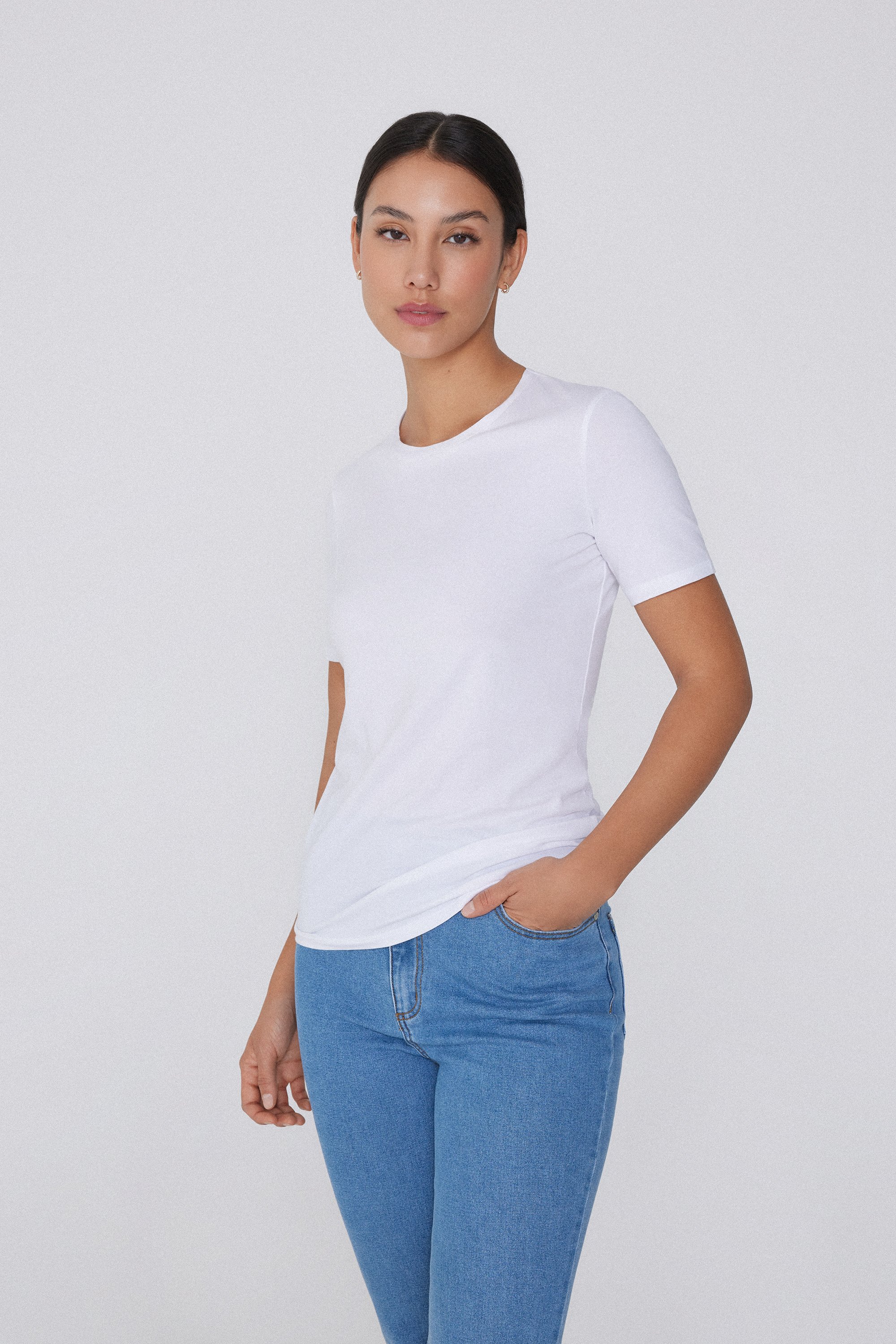Rounded Neck Organic Stretch Cotton T-Shirt