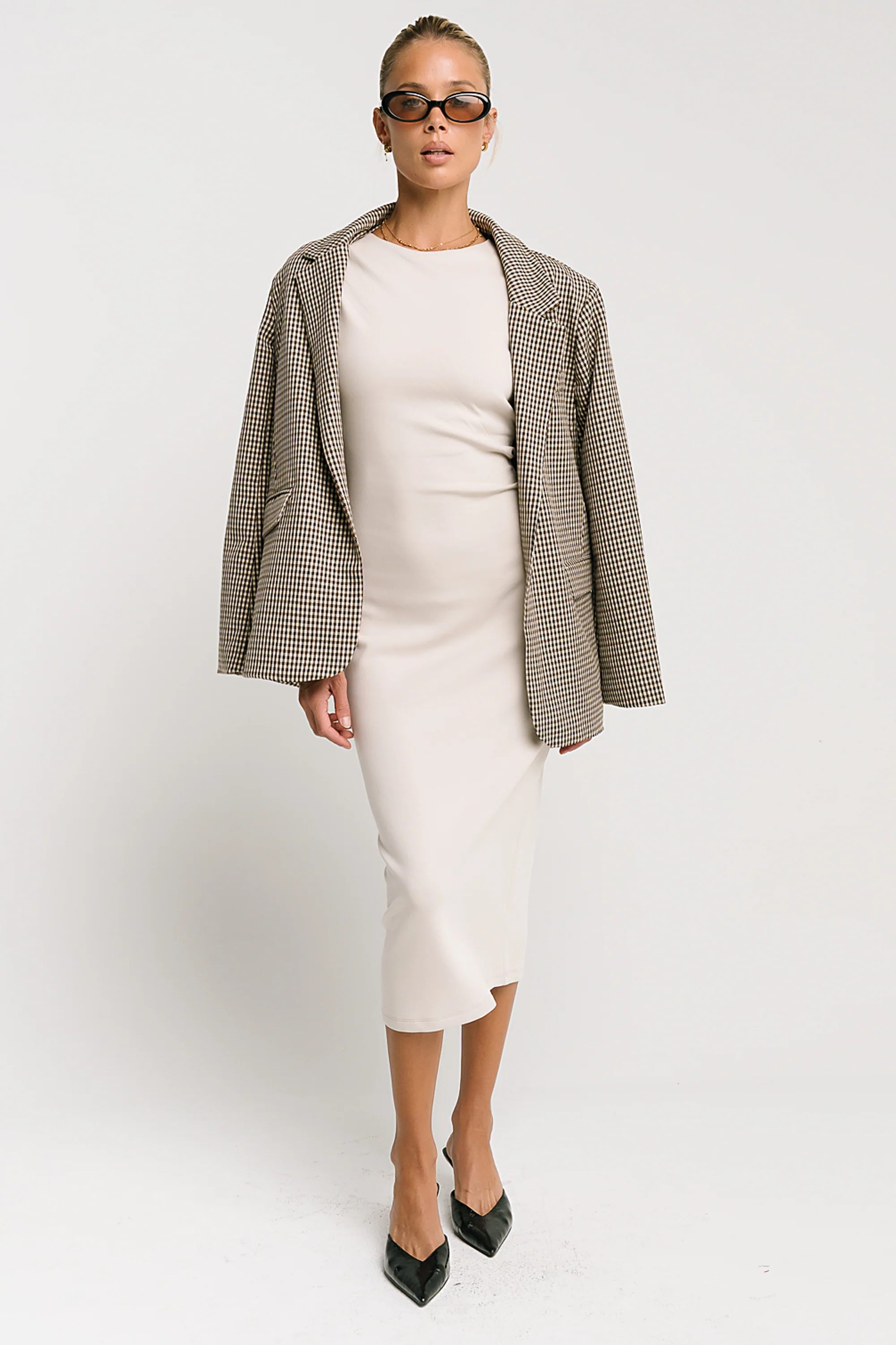 Ivy Fitted Midi Dress in Bone