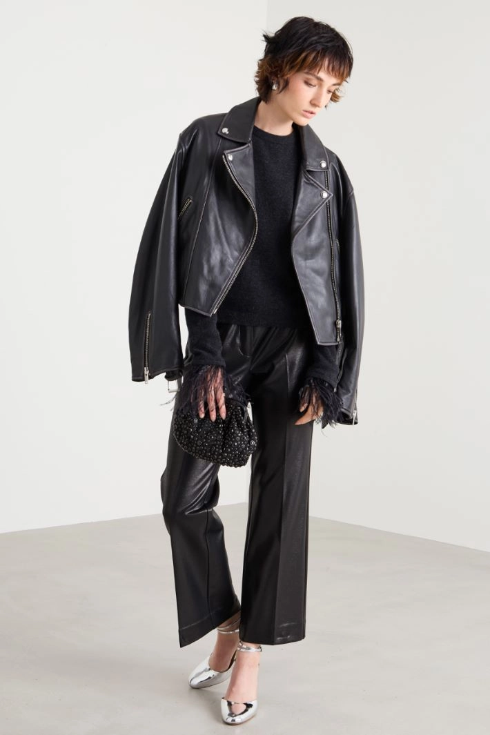 Laminated jersey trousers - BLACK