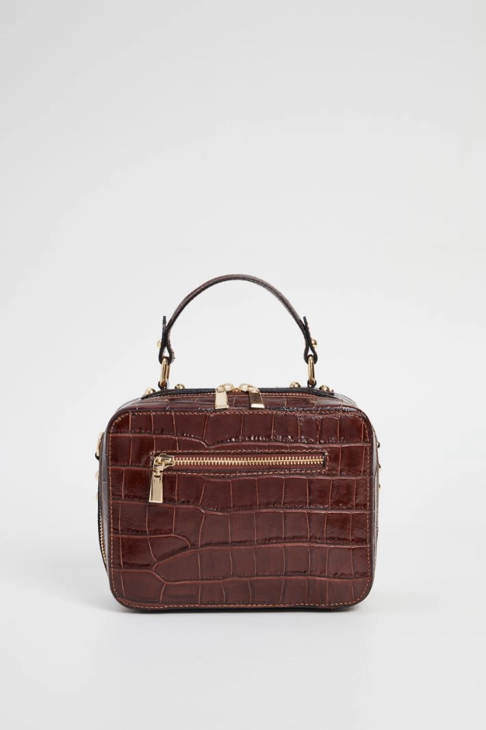 Crocodile effect Boston bag - BROWN