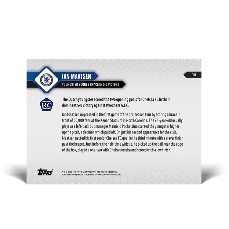 Topps UK - Youngster scores brace in 5-0 victory - CHELSEA TOPPS NOW® Card #001