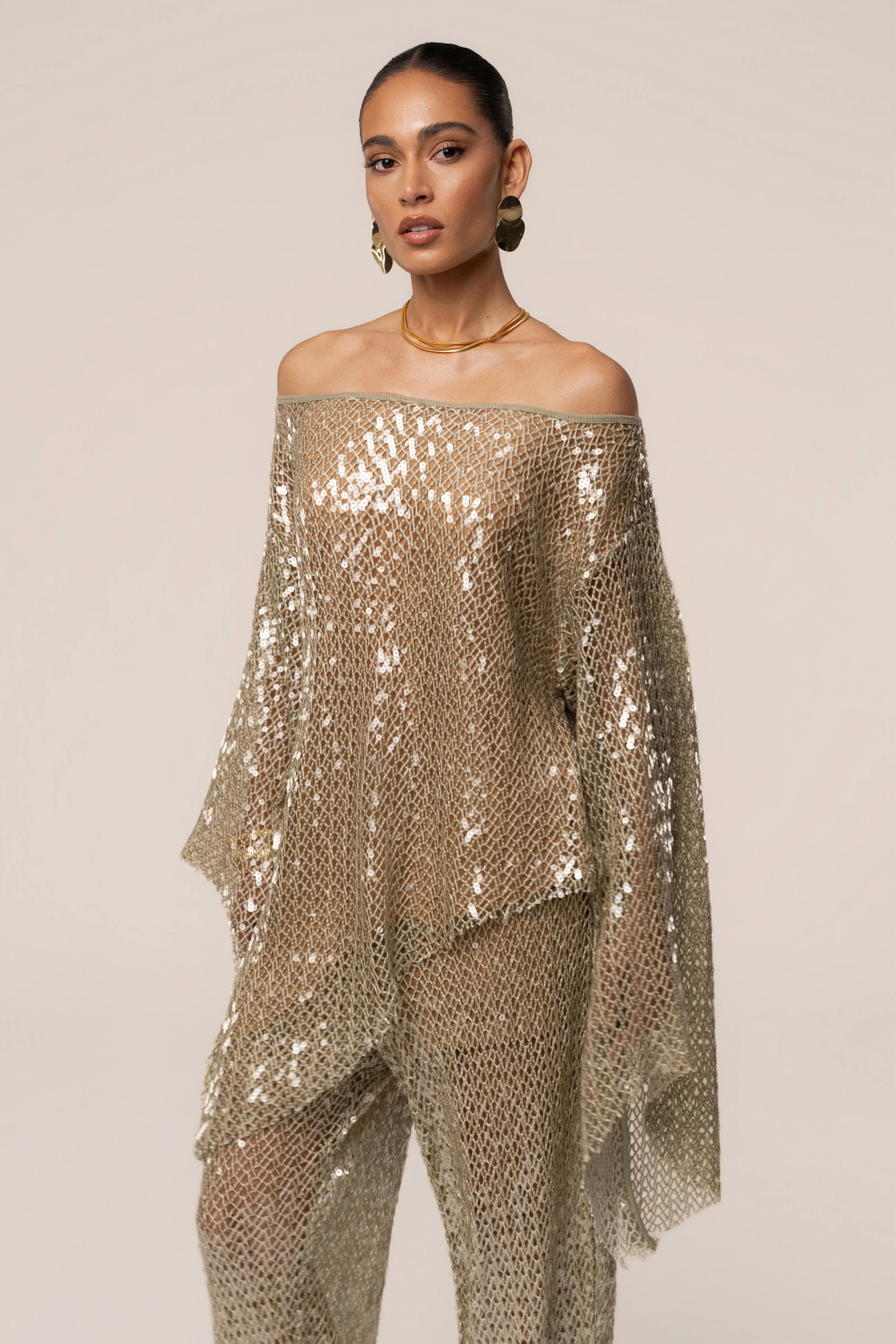 Sage Sheer Glow Sequin Top