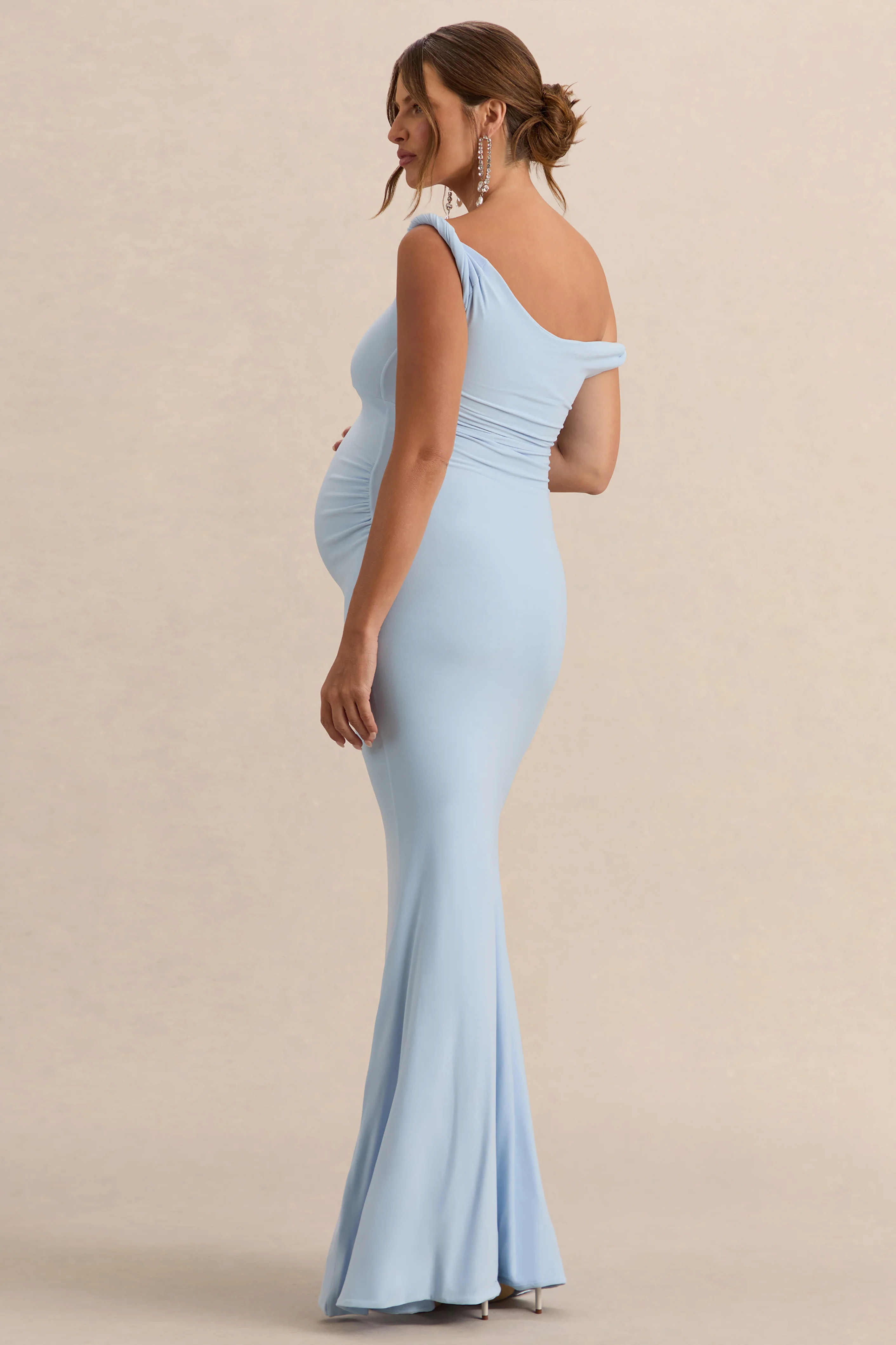 Lita | Powder Blue Twisted Asymmetric Maternity Maxi Dress