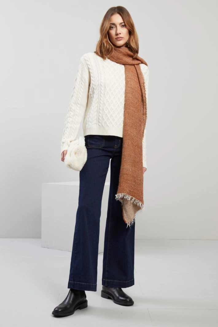 Wool stole - RUST BEIGE WHITE