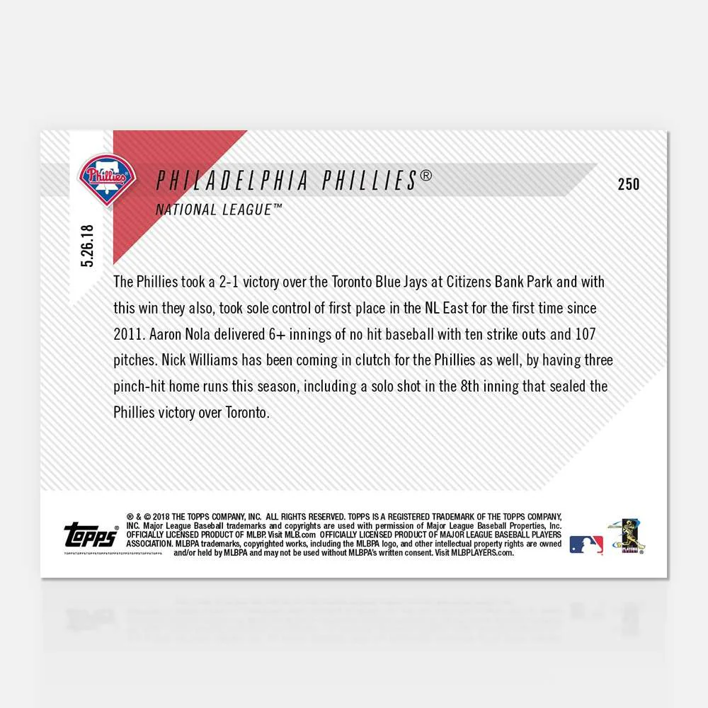 Philadelphia Phillies - 05/26/2018 TOPPS NOW® Card 250 - Print Run: 359