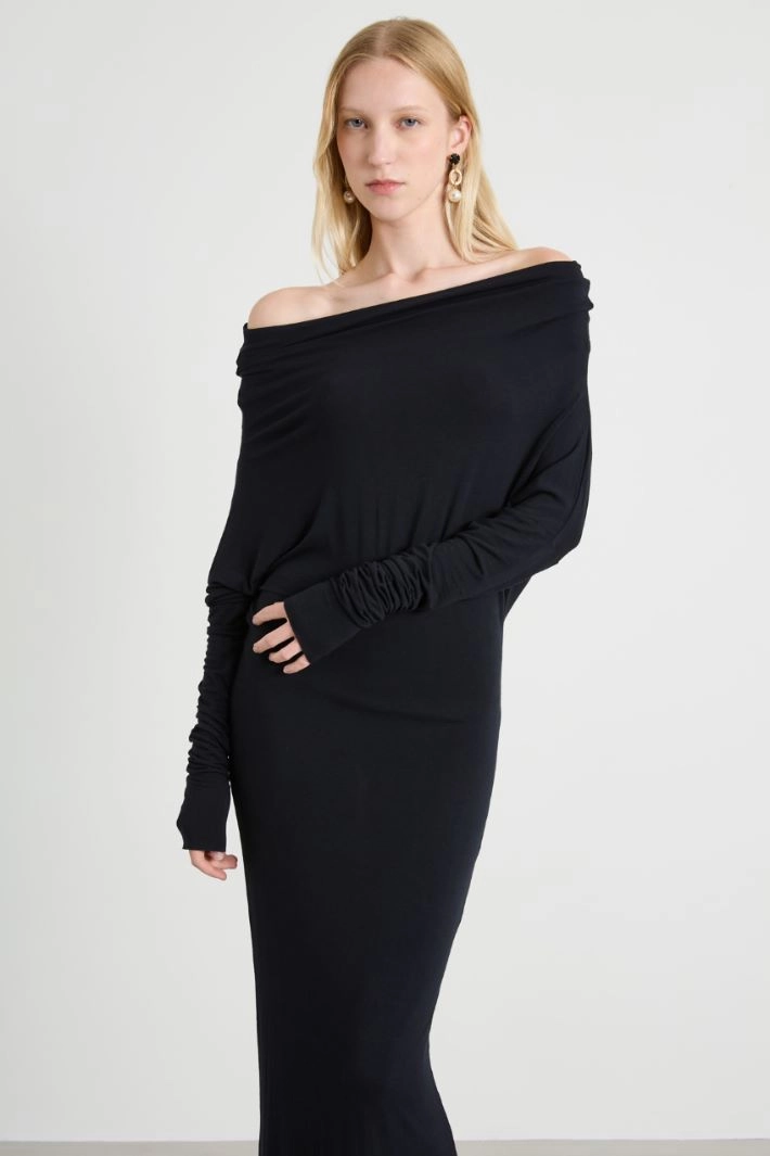 Cowl Neck Dress - BLACK