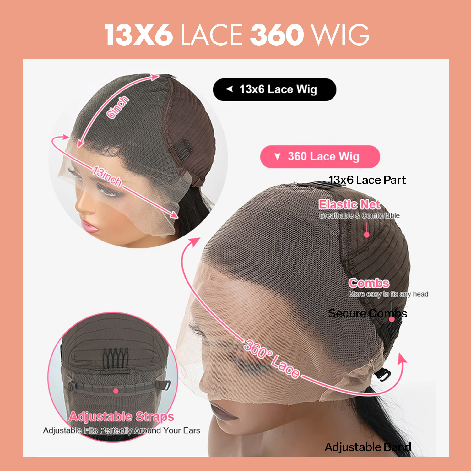 Virgin Remy Human Hair 360 HD Lace Front Wig 13X6 Deep Body 22