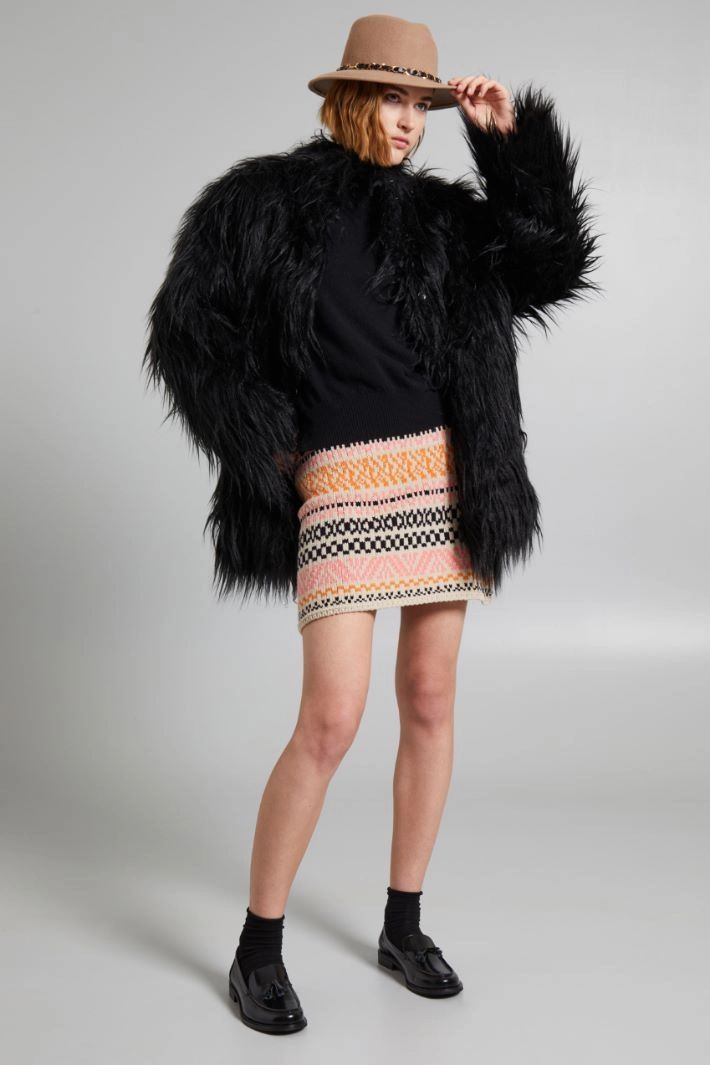 Inlaid mini knit skirt - BEIGE ORANGE PINK