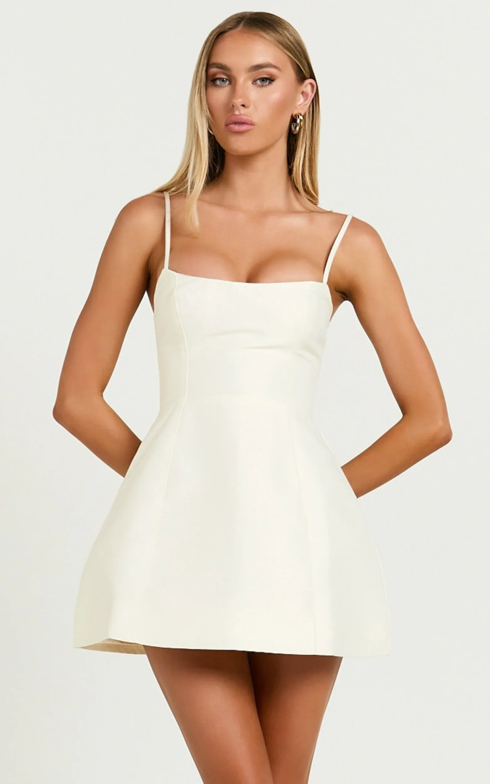 Carolina Mini Dress - Scoop Neck Panel Bodice Dress in Off White