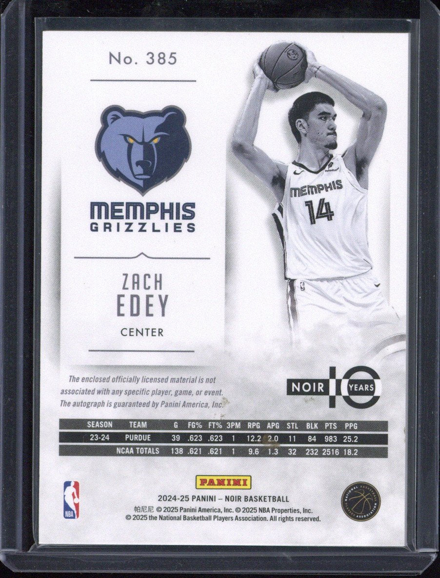 2024-25 Panini Noir Basketball Zach Edey RC Relic Autograph /75 #385