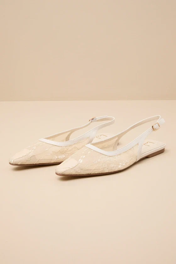 Cepheus Cream Mesh Embroidered Slingback Flats