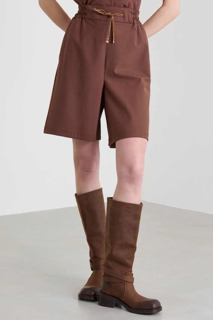 Wool canvas shorts - BROWN