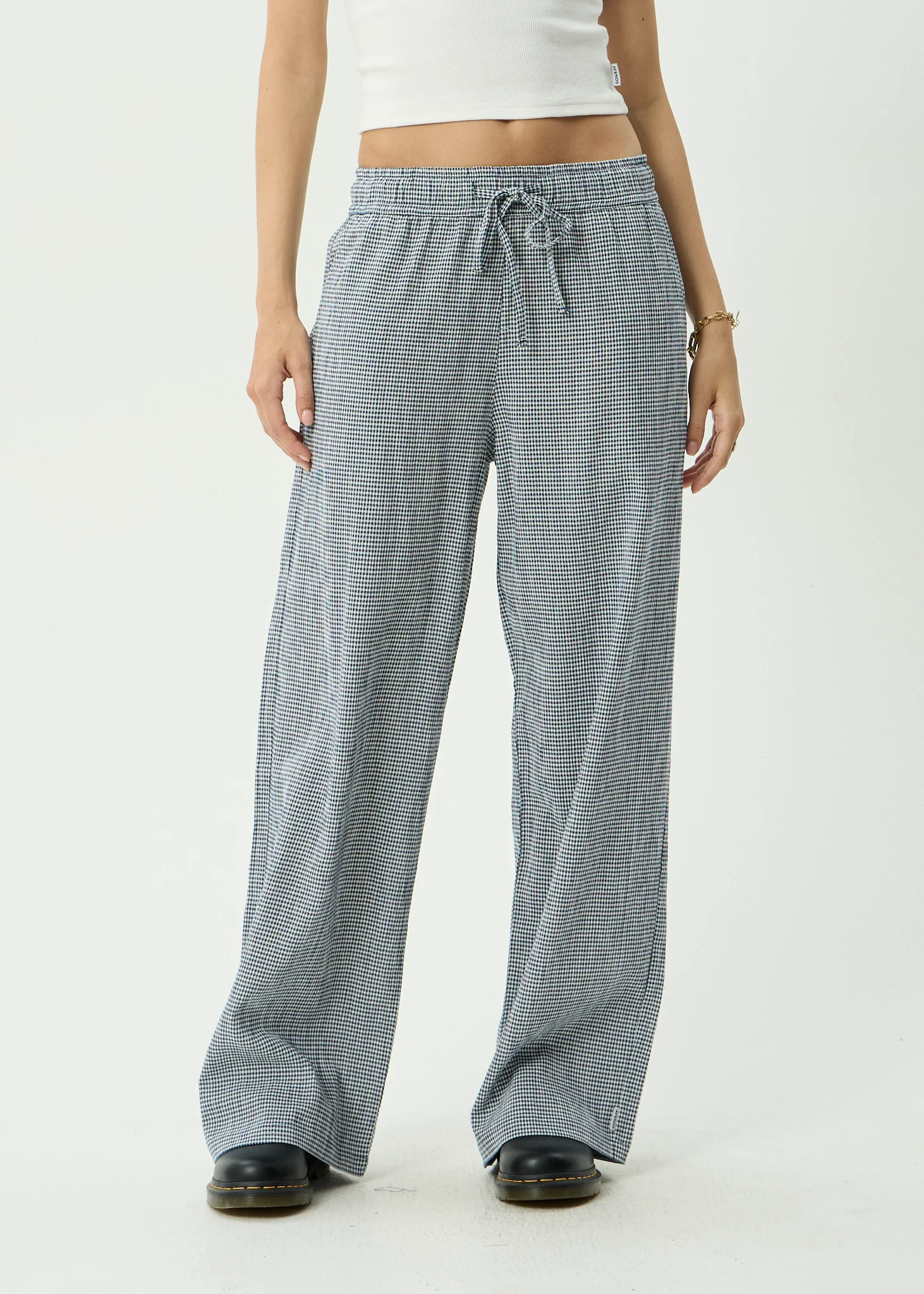 AFENDS Womens Harriet - Wide Leg Pant - Indy Navy Check