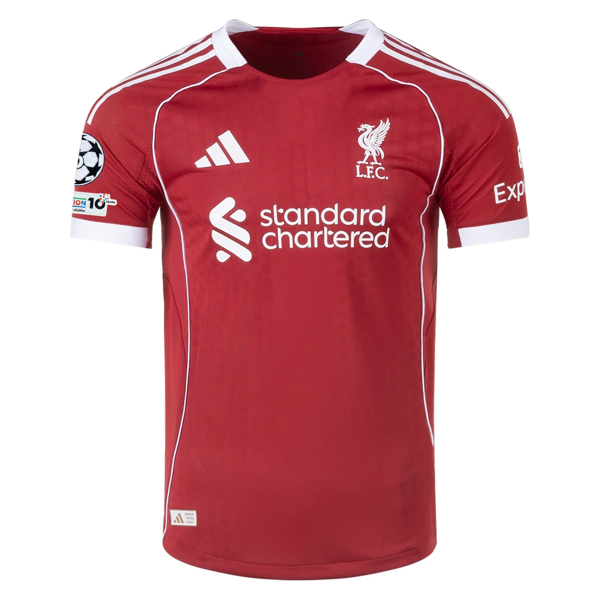 Men's Liverpool FC Authentic Home Jersey 25/26 w/ Champions League Patches (Strawberry Red)