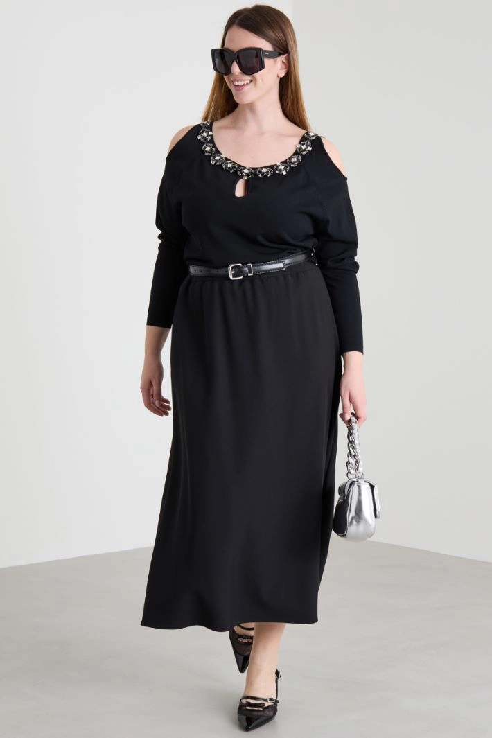 Wool satin skirt - BLACK