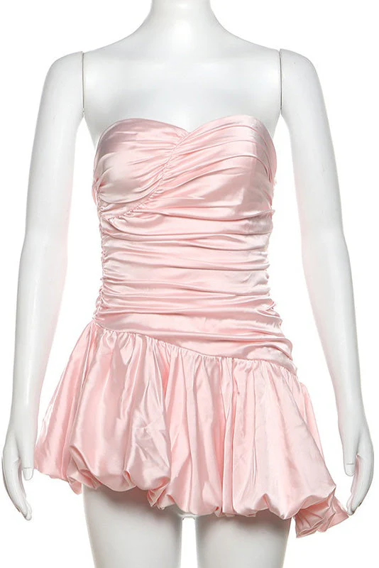Sweetheart Pink Ruched A-line Bubble Short Dress