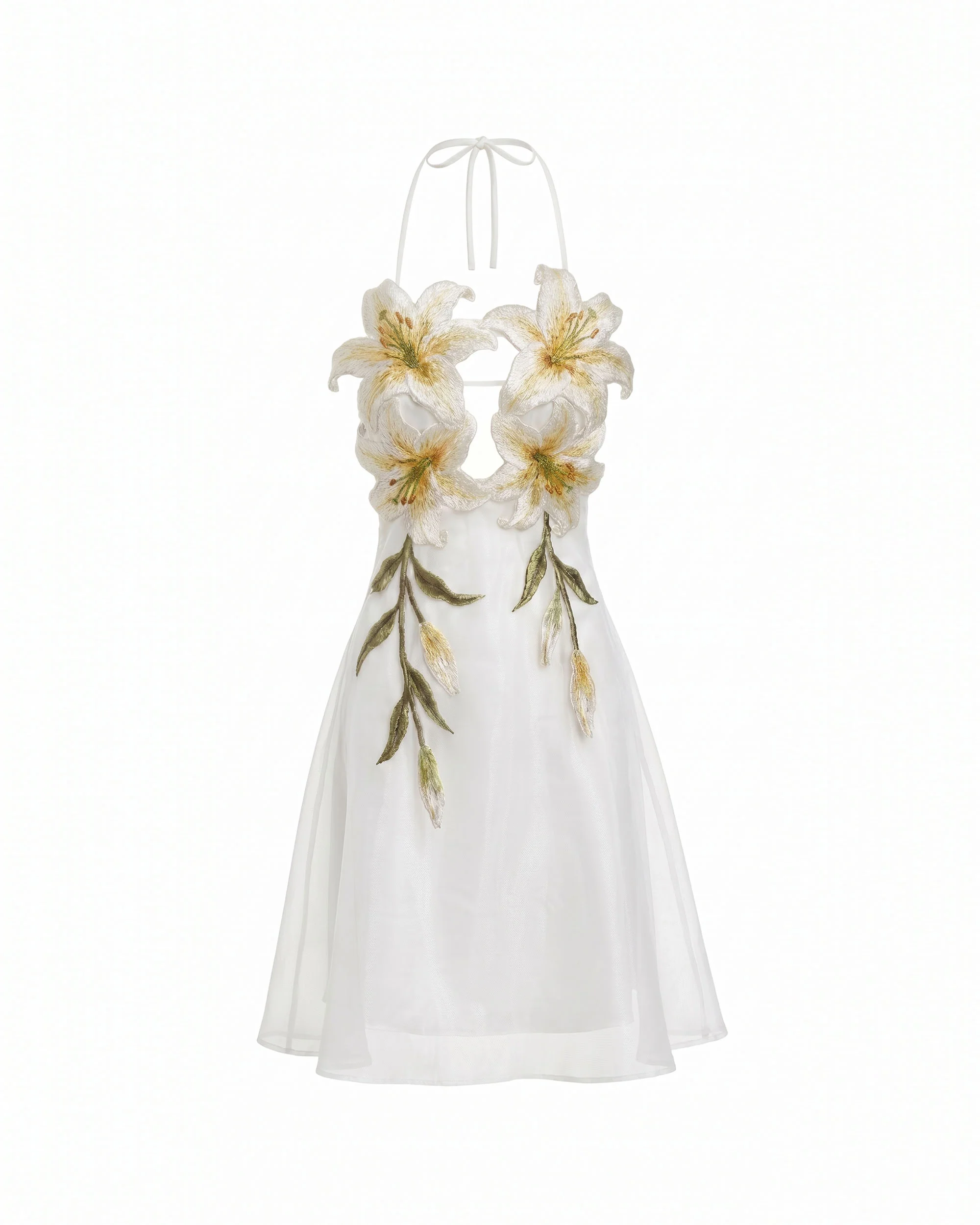 Lily-Embroidered Halter Mini Dress - White