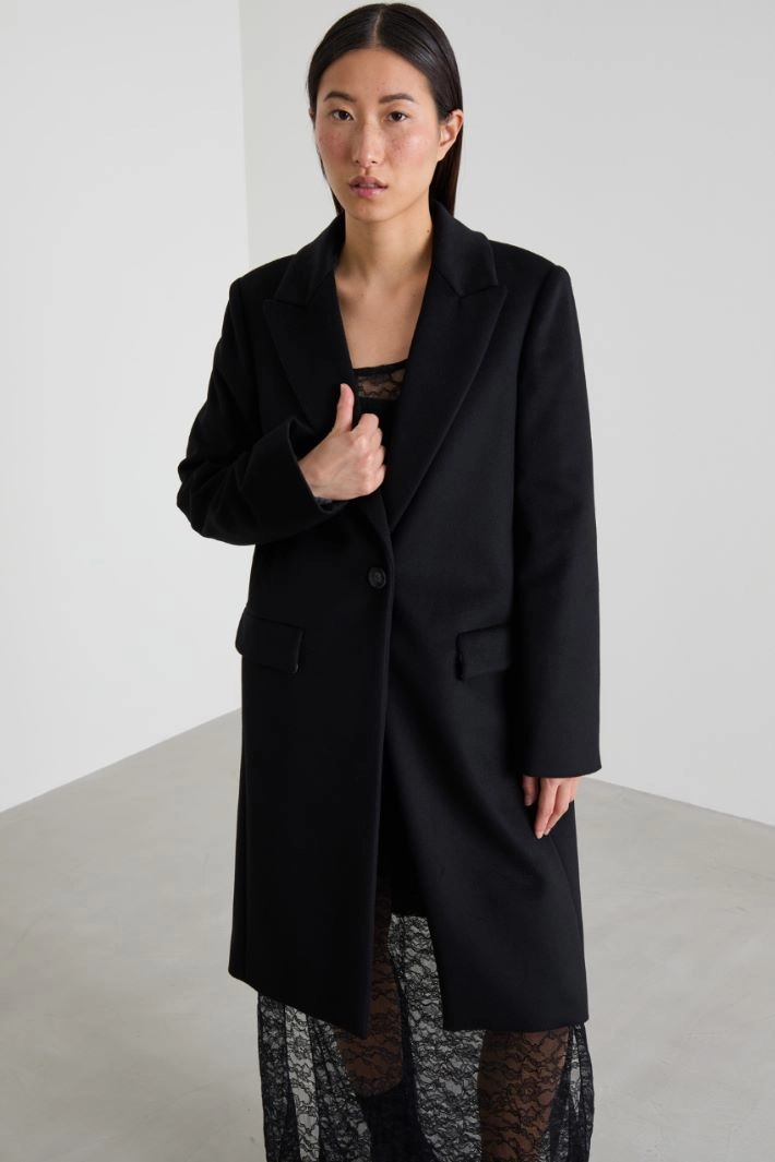 Wool drap coat - BLACK