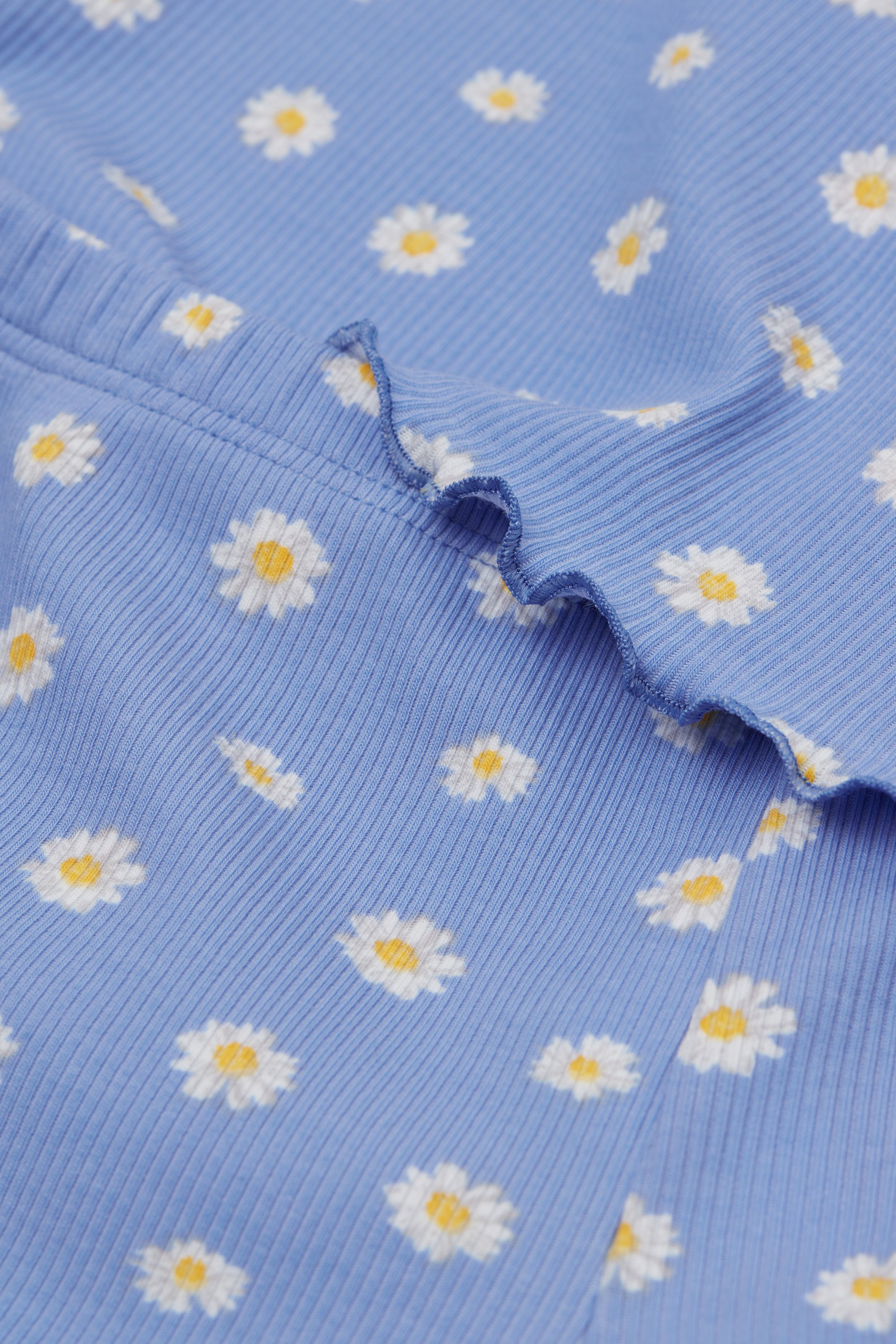 Girls’ Short Ribbed Cotton Pyjamas with Daisy Print